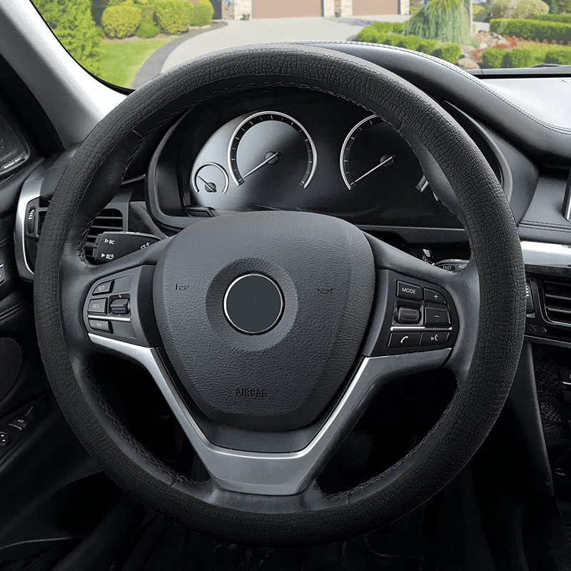 FH Group FH3001BLACK Black Steering Wheel Cover (Silicone Snake Pattern Massaging grip in Color-Fit Most Car Truck Suv or Van) Vehicles & Parts > Vehicle Parts & Accessories > Vehicle Maintenance, Care & Decor > Vehicle Decor > Vehicle Steering Wheel Covers FH Group   