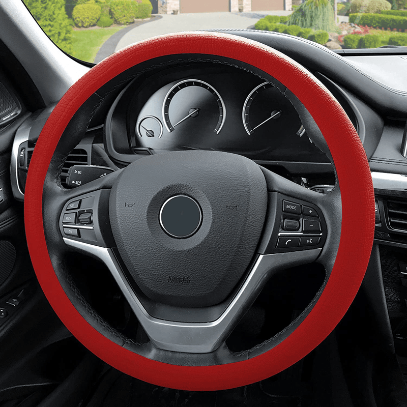 FH Group FH3001BLACK Black Steering Wheel Cover (Silicone Snake Pattern Massaging grip in Color-Fit Most Car Truck Suv or Van) Vehicles & Parts > Vehicle Parts & Accessories > Vehicle Maintenance, Care & Decor > Vehicle Decor > Vehicle Steering Wheel Covers FH Group RED  