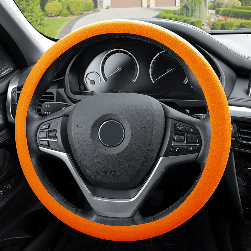 FH Group FH3001BLACK Black Steering Wheel Cover (Silicone Snake Pattern Massaging grip in Color-Fit Most Car Truck Suv or Van) Vehicles & Parts > Vehicle Parts & Accessories > Vehicle Maintenance, Care & Decor > Vehicle Decor > Vehicle Steering Wheel Covers FH Group ORANGE  