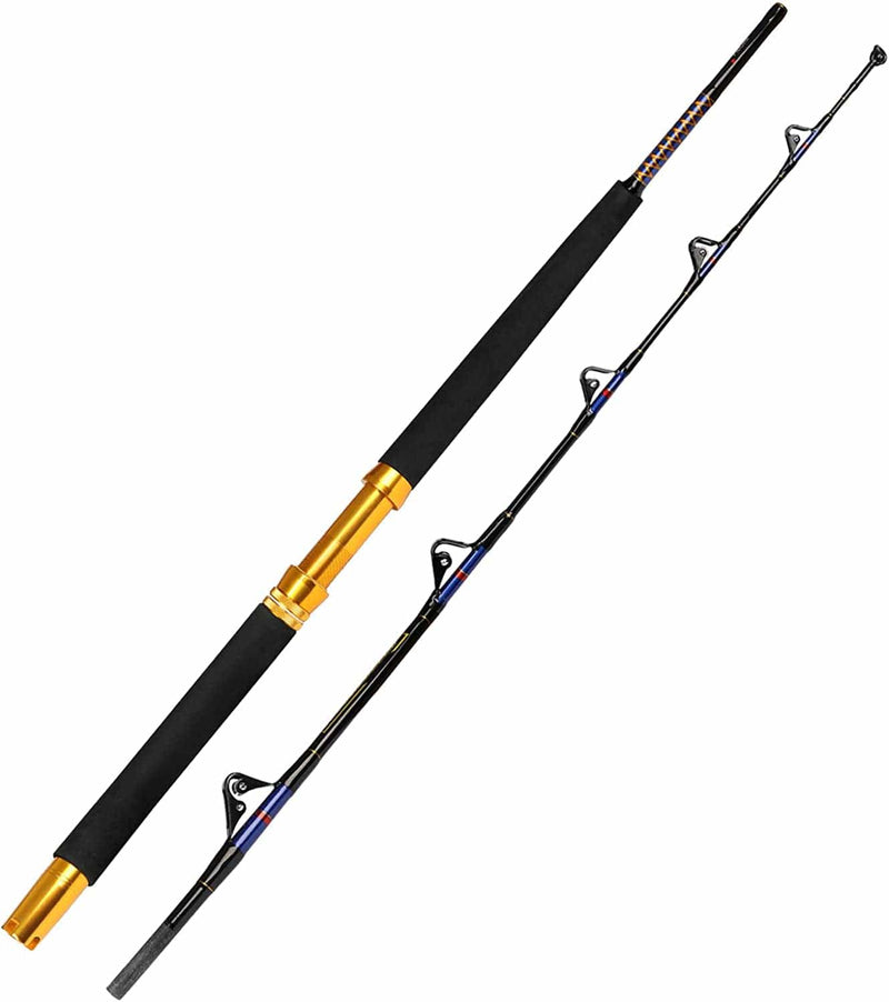 Fiblink Saltwater Fishing Trolling Rod 1 Piece/2 Piece Heavy Roller Rod Big Name Conventional Boat Fishing Pole with Roller Guides (30-50Lb/50-80Lb/80-120Lb,5'6"/6'6") Sporting Goods > Outdoor Recreation > Fishing > Fishing Rods Fiblink 2-Piece 6'6" 30-50lb  