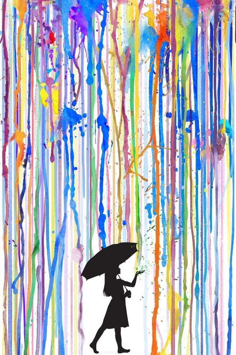 Girl with Umbrella Colorful Rainbow Rain Poster Black Silhouette Walking Abstract Watercolor Painting Cool Wall Decor Art Print Poster 24X36 Home & Garden > Decor > Artwork > Posters, Prints, & Visual Artwork Poster Foundry Stretched Canvas 16x24 in. 