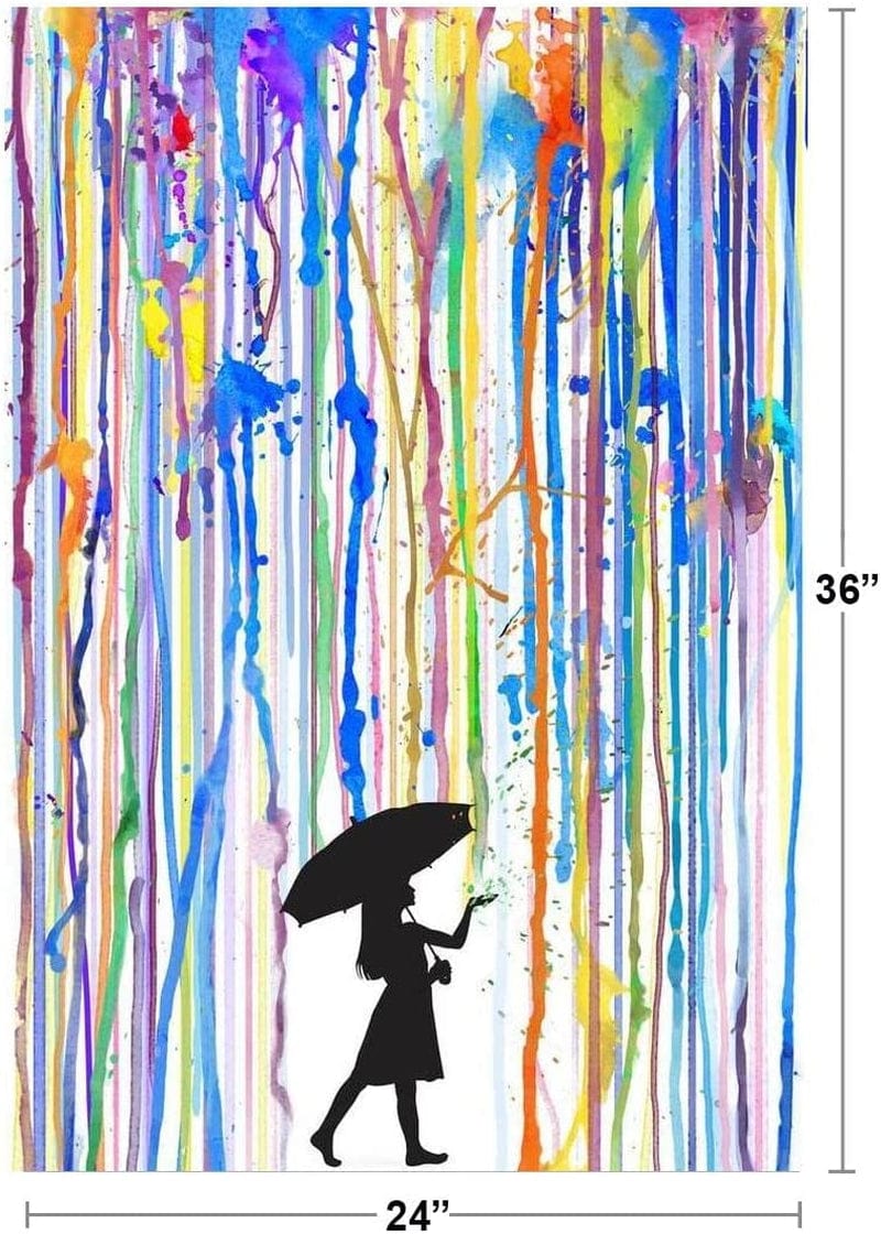 Girl with Umbrella Colorful Rainbow Rain Poster Black Silhouette Walking Abstract Watercolor Painting Cool Wall Decor Art Print Poster 24X36 Home & Garden > Decor > Artwork > Posters, Prints, & Visual Artwork Poster Foundry   