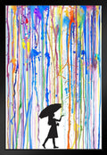 Girl with Umbrella Colorful Rainbow Rain Poster Black Silhouette Walking Abstract Watercolor Painting Cool Wall Decor Art Print Poster 24X36