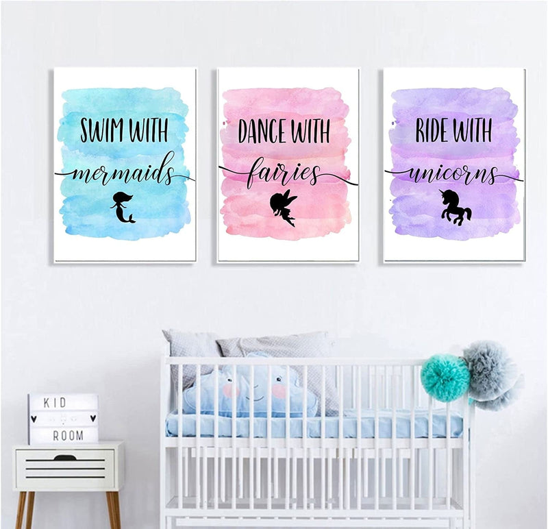 Girls Room Decor Posters - Unframed Set of 4 Watercolor Prints, 8X10 Inch, Inspirational Children’S Wall Art for Modern Girls Bedroom Playroom Nursery Wall Decor Artwork for Tween Girl and Kids
