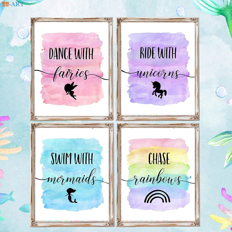 Girls Room Decor Posters - Unframed Set of 4 Watercolor Prints, 8X10 Inch, Inspirational Children’S Wall Art for Modern Girls Bedroom Playroom Nursery Wall Decor Artwork for Tween Girl and Kids Home & Garden > Decor > Artwork > Posters, Prints, & Visual Artwork TinyMollo   