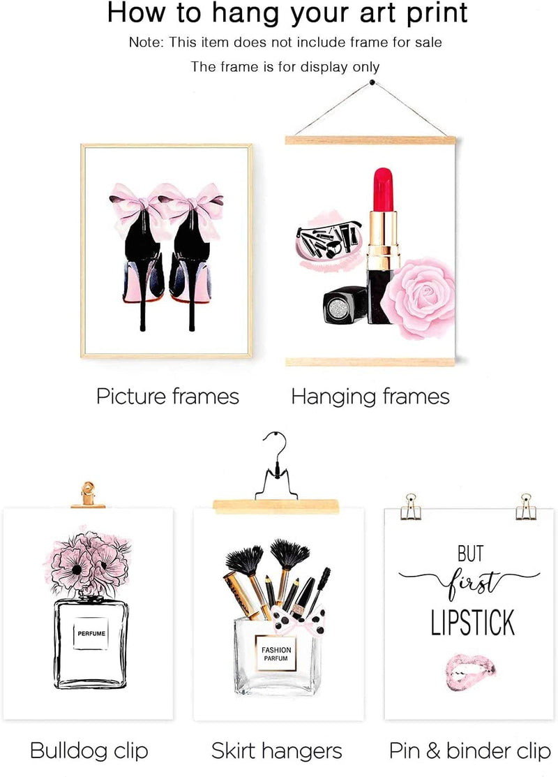 Hoozgee Fashion Wall Art Prints Set of 6 Pink Room Decor Makeup Art Pictures Wall Decor Canvas Prints Art Posters Perfume Lipstick Artwork Girls Room Decor for Bedroom (8"X10" UNFRAMED) Home & Garden > Decor > Artwork > Posters, Prints, & Visual Artwork HoozGee   