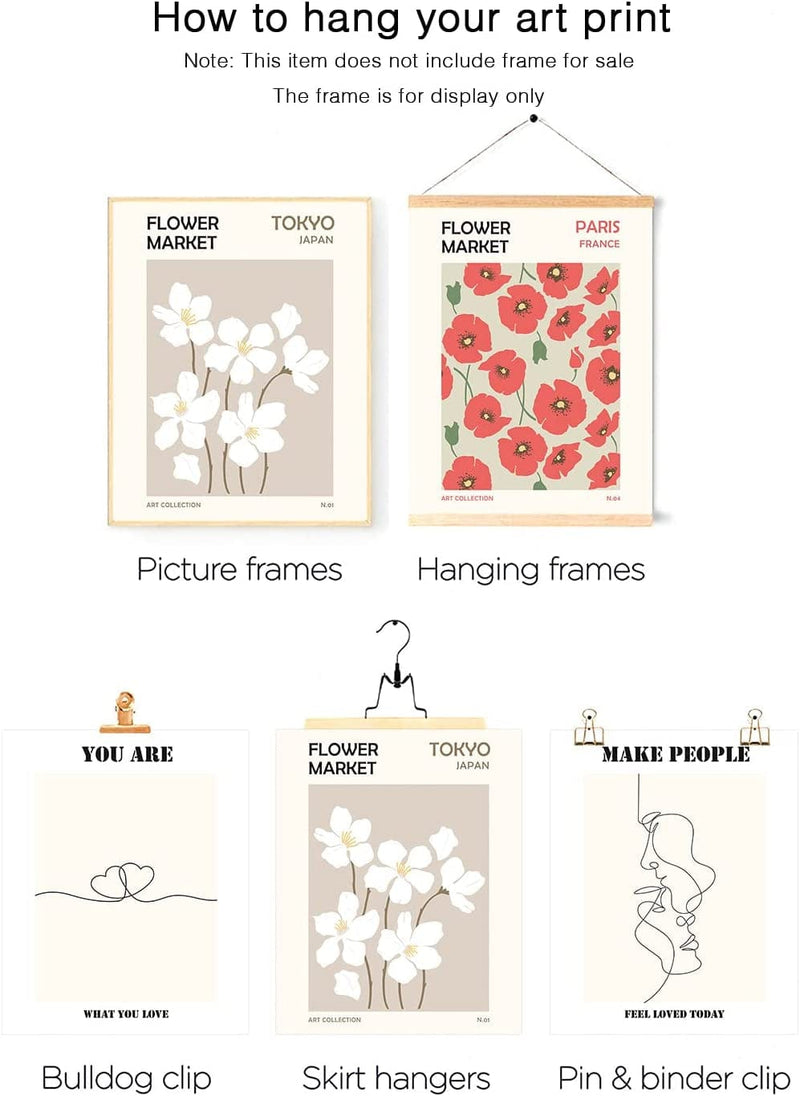 Hoozgee Flower Market Poster Botanical Decor Minimalist Wall Art Prints Love Couple Theme Flower Line Poster Vintage Prints Canvas Wall Art Colorful Floral Wall Decor (8"X10" UNFRAMED) Home & Garden > Decor > Artwork > Posters, Prints, & Visual Artwork HoozGee   
