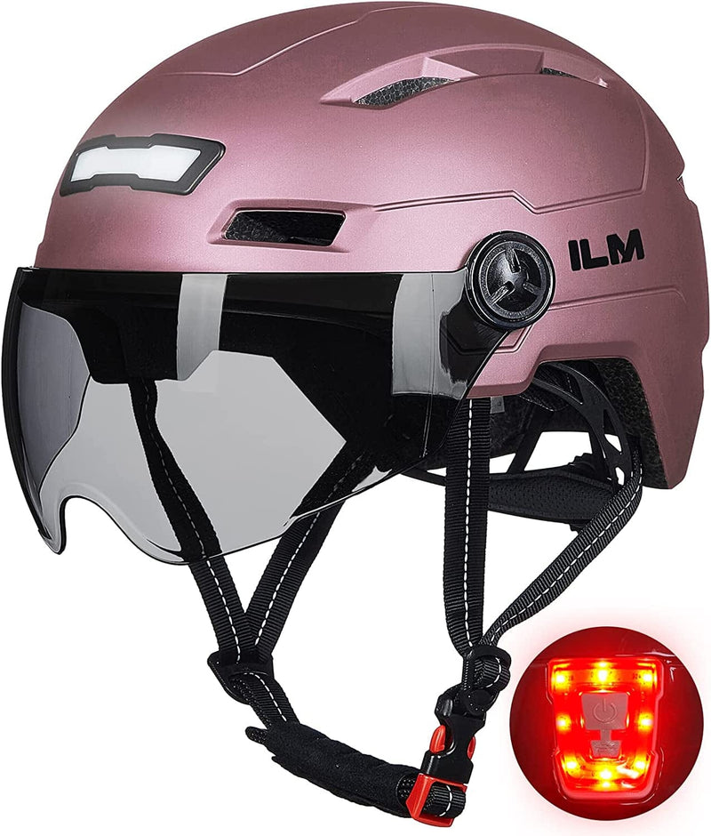 ILM Adult Bike Helmet with USB Rechargeable LED Front and Back Light Mountain&Road Bicycle Helmets for Men Women Removable Goggle Cycling Helmet for Commuter Urban Scooter(Titanium, Large/X-Large)