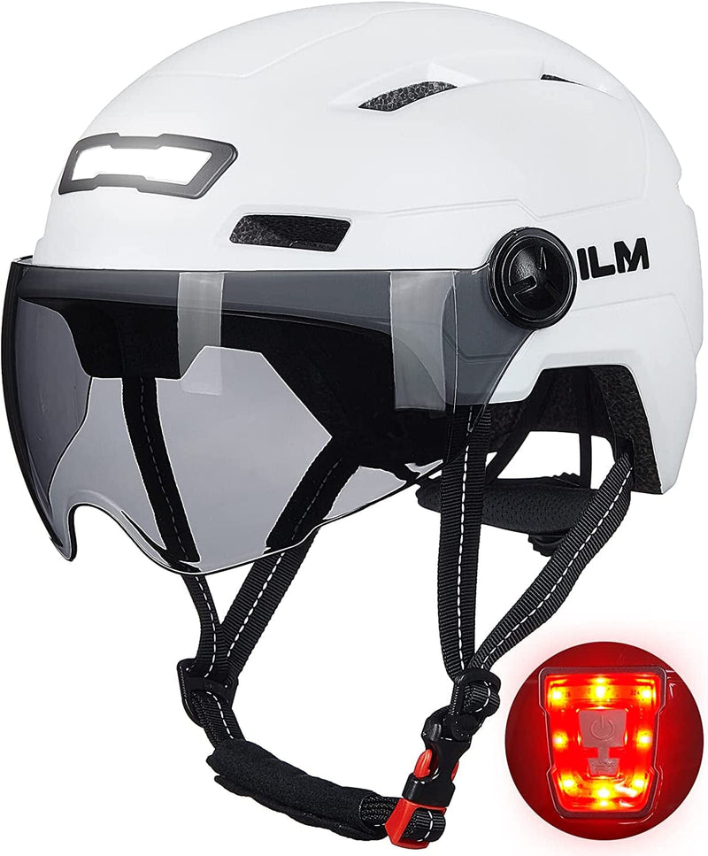 ILM Adult Bike Helmet with USB Rechargeable LED Front and Back Light Mountain&Road Bicycle Helmets for Men Women Removable Goggle Cycling Helmet for Commuter Urban Scooter(Titanium, Large/X-Large) Sporting Goods > Outdoor Recreation > Cycling > Cycling Apparel & Accessories > Bicycle Helmets ILM White Large-X-Large 