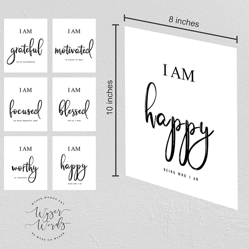 Inspirational Wall Art - Motivational Wall Art - Office & Bedroom Wall Decor - Positive Quotes & Sayings - Daily Affirmations for Men, Women & Kids - Black & White Poster Prints (8X10, Set of 6, No Frame) Home & Garden > Decor > Artwork > Posters, Prints, & Visual Artwork Wyzer Wordz   