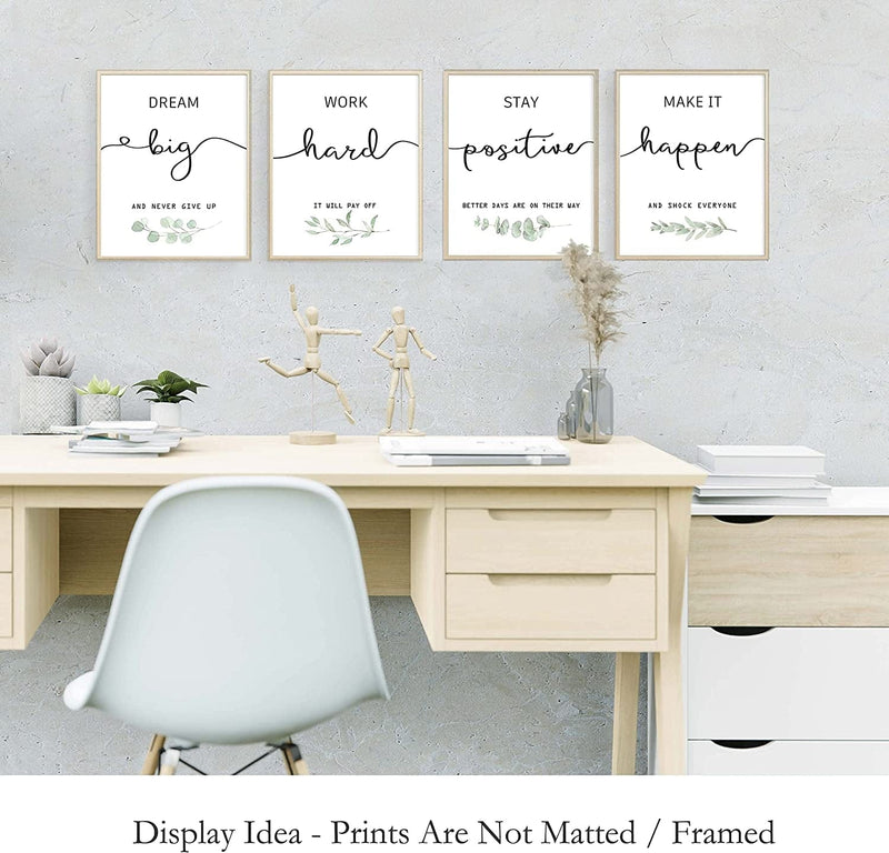 Inspirational Wall Art Office Decor, Motivational UNFRAMED Wall Art Prints for Bedroom | Living Room | Office | Classroom, Black and White Daily Positive Affirmations Poster for Women Men Kids, Set of 4, 8"X10" Home & Garden > Decor > Artwork > Posters, Prints, & Visual Artwork Howwii   