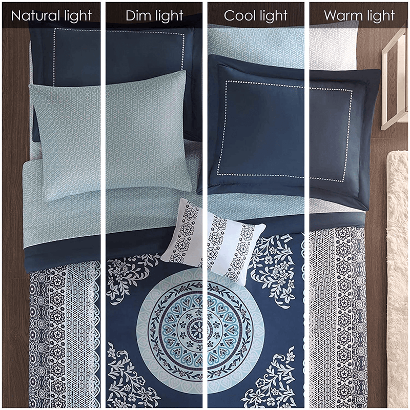 Intelligent Design Complete Bag Casual Boho Comforter with Sheet Decorative Pillow, All Season Bedding Set, Queen, Loretta Navy