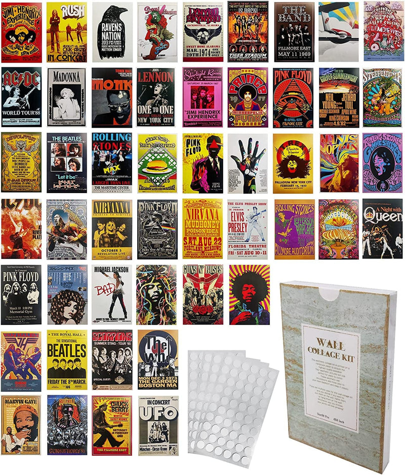 IOKUKI 50 PCS 70S 80S 90S Vintage Rock Wall Collage Kit, Vintage Rock Music Poster Prints, Vintage Album Cover for Room Wall Decor and Aesthetic (4 X 6 Inch) Home & Garden > Decor > Artwork > Posters, Prints, & Visual Artwork IOKUKI   