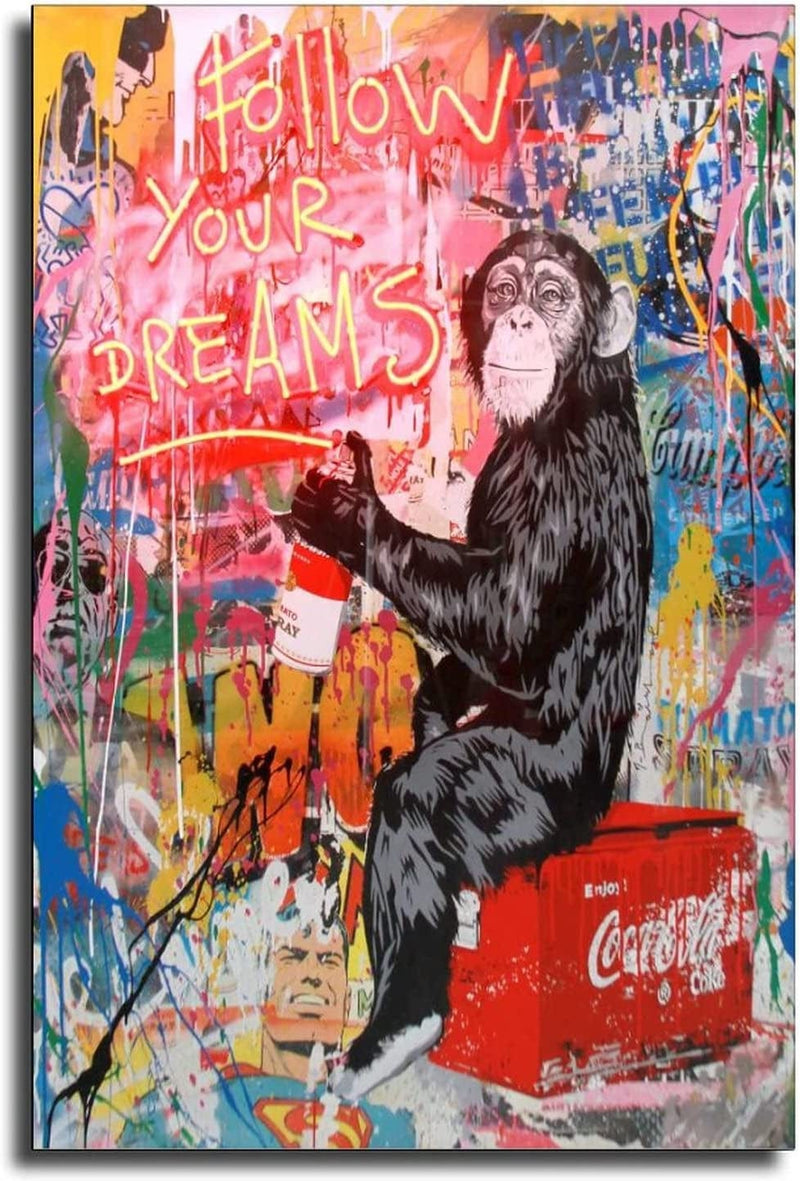 IXLLU Banksy Graffiti Street Art Follow Your Dreams Canvas Art Poster and Wall Art Picture Print Modern Family Bedroom Decor Posters 16X24Inch(40X60Cm) Home & Garden > Decor > Artwork > Posters, Prints, & Visual Artwork IXLLU Unframed 12x18inch(30x45cm) 