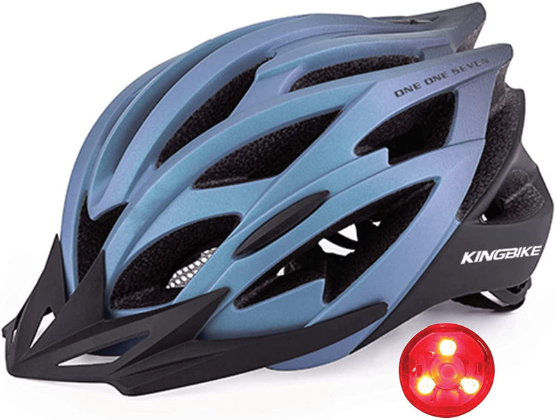 KINGBIKE Light Comfortable Adults Youth Bike Helmet with LED Safety Rear Light+ Detachable Visor, Helmet Storage Backpack for Children Men Women Youth Sporting Goods > Outdoor Recreation > Cycling > Cycling Apparel & Accessories > Bicycle Helmets KINGBIKE X-Light Blue S(52-56CM) 