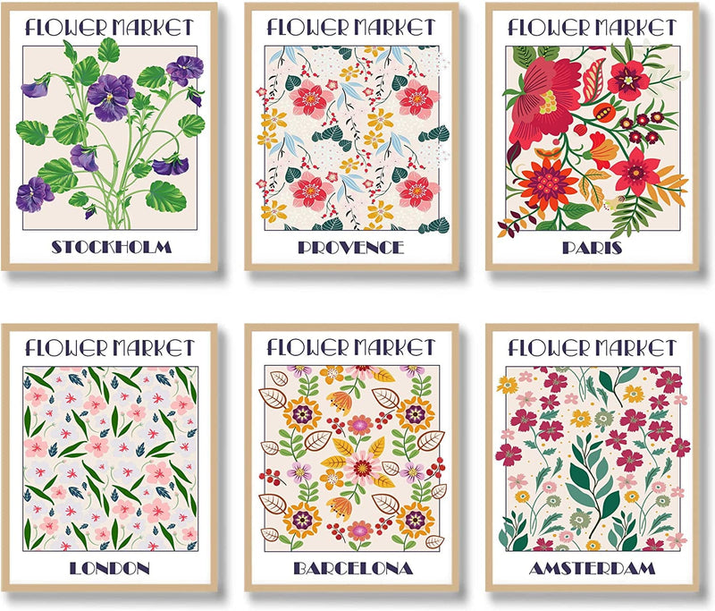 Luodroduo Flower Market Posters Wall Art Prints Set of 6 Floral Art Poster Botanical Plant Artwork Wall Decor Prints Abstract Minimalist Canvas Wall Art for Room Aesthetic (8"X10" UNFRAMED) Home & Garden > Decor > Artwork > Posters, Prints, & Visual Artwork Luodroduo 11"x14" UNFRAMED  