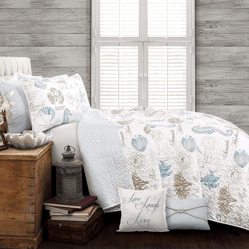 Lush Decor 7 Piece Harbor Life Quilt Set, King, Blue and Taupe Home & Garden > Decor > Seasonal & Holiday Decorations Triangle Home Fashions   