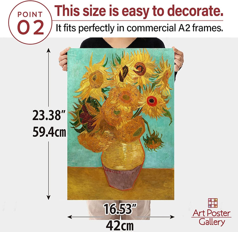 【Made in Japan】 Poster Vincent Van Gogh “Still Life Vase with Twelve Sunflowers”16.53Inch×23.38Inch(A2)＜Fine Art Paper Print＞Print on a Thick Sheet of Paper Painting Wall Art