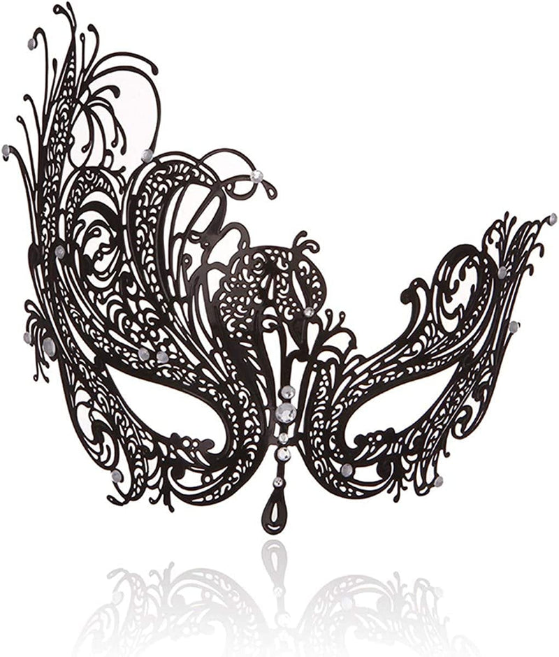 Masquerade Mask for Women Metal Mask Shiny Rhinestone Venetian Party Evening Prom Ball Mask Bar Costumes Accessory Home & Garden > Decor > Artwork > Posters, Prints, & Visual Artwork GNPearl Phoenix Black  