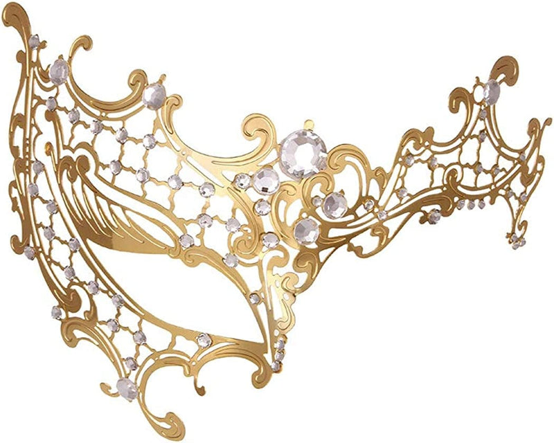 Masquerade Mask for Women Metal Mask Shiny Rhinestone Venetian Party Evening Prom Ball Mask Bar Costumes Accessory Home & Garden > Decor > Artwork > Posters, Prints, & Visual Artwork GNPearl Half Face Gold  