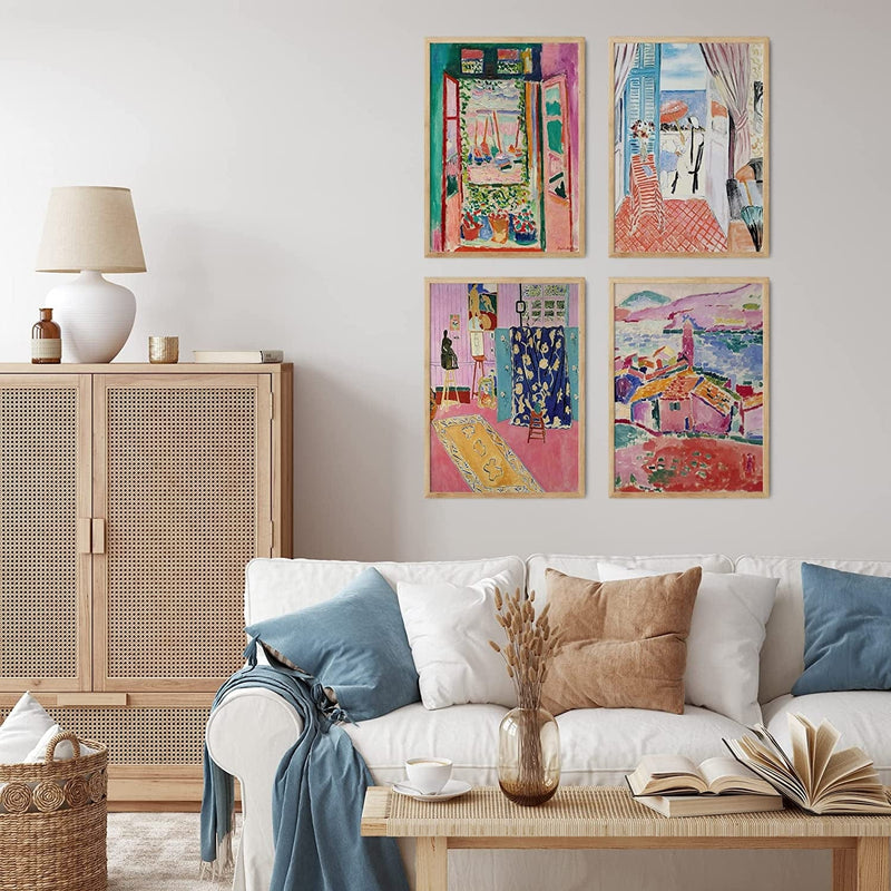 Matisse Wall Art Prints - Set of 4 Henri Aesthetic Posters for Aesthetic Room Decor, Art Exhibition Matisse Prints Pink Posters Framable Art Cute Impressionist Group of Prints (8X10) Home & Garden > Decor > Artwork > Posters, Prints, & Visual Artwork Wallbuddy   