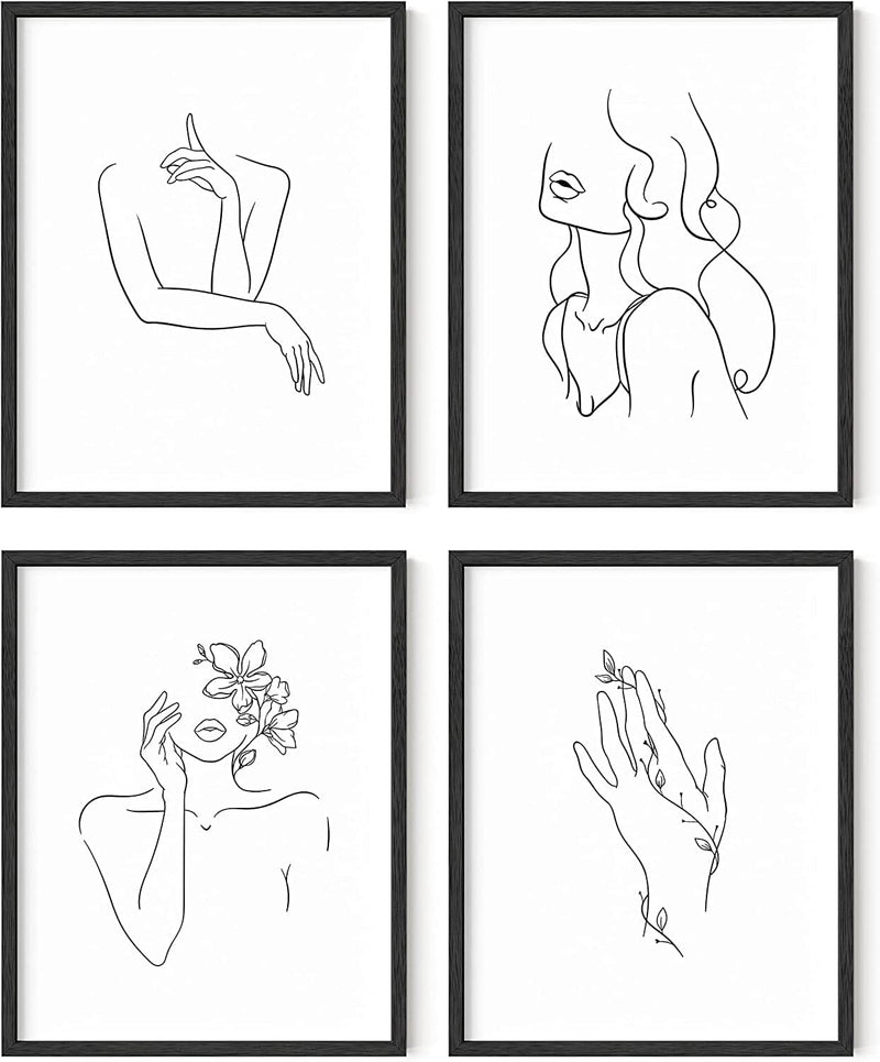Minimalist Line Art Prints Set of 4 by Haus and Hues | Aesthetic Art Posters | Wall Art Minimalist Painting | Minimal Wall Art | Drawing Poster | Black/White Prints | BLACK FRAMED (11X14) Home & Garden > Decor > Artwork > Posters, Prints, & Visual Artwork RipGrip Black & White 11x14 Unframed 