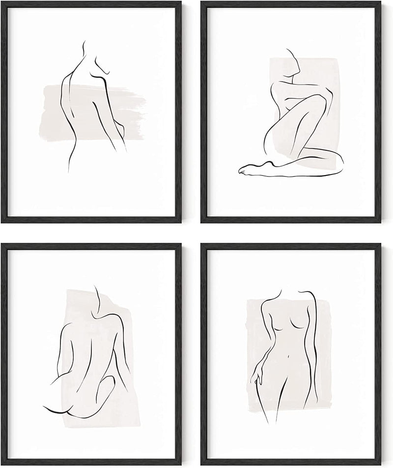 Minimalist Line Art Prints Set of 4 by Haus and Hues | Aesthetic Art Posters | Wall Art Minimalist Painting | Minimal Wall Art | Drawing Poster | Black/White Prints | BLACK FRAMED (11X14) Home & Garden > Decor > Artwork > Posters, Prints, & Visual Artwork RipGrip Beige 16x20 Unframed 