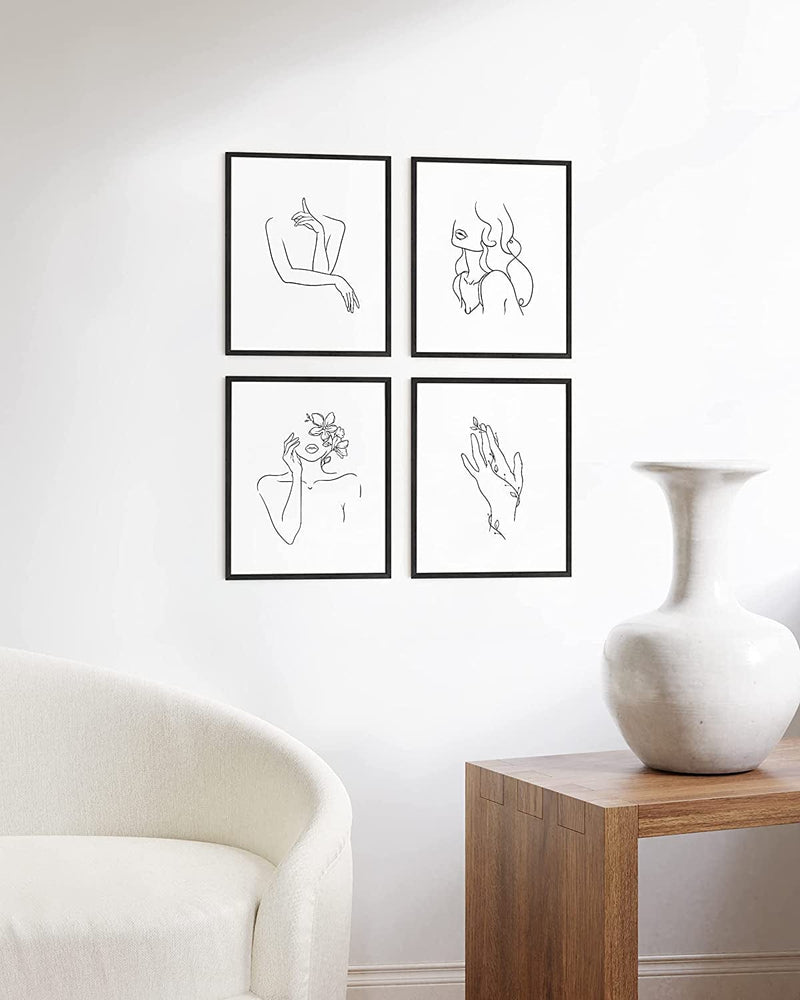Minimalist Line Art Prints Set of 4 by Haus and Hues | Aesthetic Art Posters | Wall Art Minimalist Painting | Minimal Wall Art | Drawing Poster | Black/White Prints | BLACK FRAMED (11X14) Home & Garden > Decor > Artwork > Posters, Prints, & Visual Artwork RipGrip   