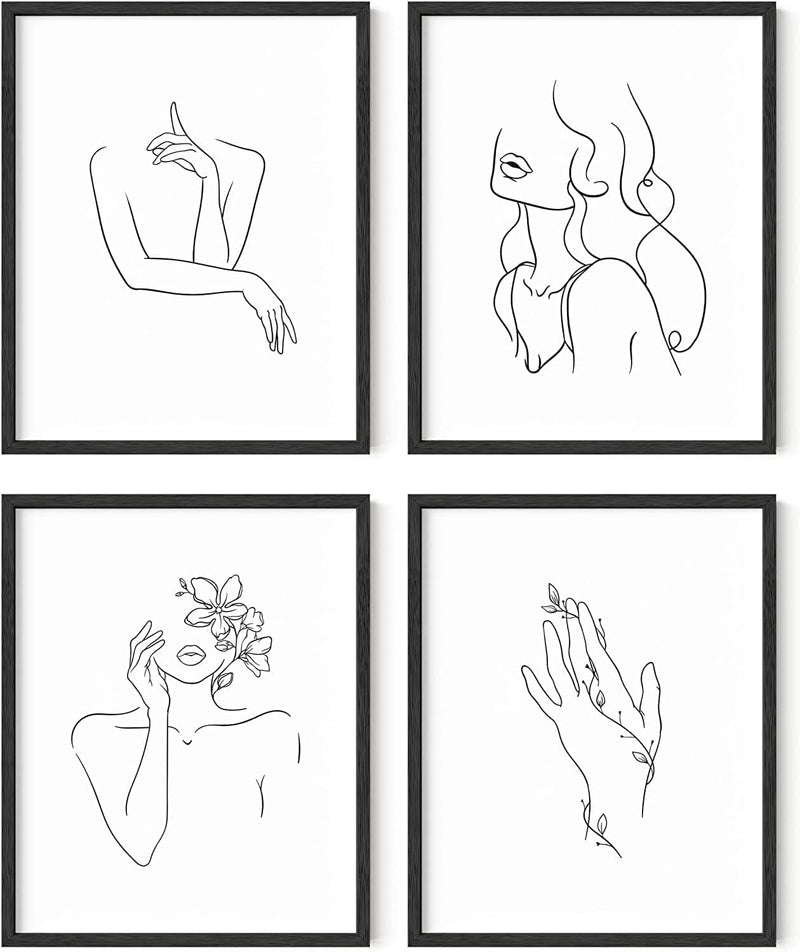 Minimalist Line Art Prints Set of 4 by Haus and Hues | Aesthetic Art Posters | Wall Art Minimalist Painting | Minimal Wall Art | Drawing Poster | Black/White Prints | BLACK FRAMED (11X14) Home & Garden > Decor > Artwork > Posters, Prints, & Visual Artwork RipGrip Black & White 16x20 Unframed 