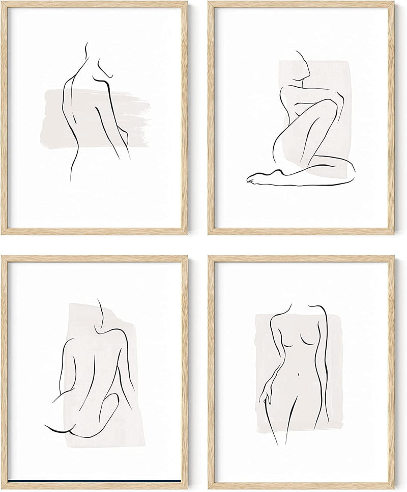 Minimalist Line Art Prints Set of 4 by Haus and Hues | Aesthetic Art Posters | Wall Art Minimalist Painting | Minimal Wall Art | Drawing Poster | Black/White Prints | BLACK FRAMED (11X14) Home & Garden > Decor > Artwork > Posters, Prints, & Visual Artwork RipGrip Beige 11x14 Unframed 