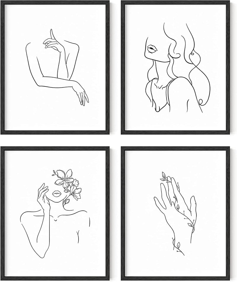 Minimalist Line Art Prints Set of 4 by Haus and Hues | Aesthetic Art Posters | Wall Art Minimalist Painting | Minimal Wall Art | Drawing Poster | Black/White Prints | BLACK FRAMED (11X14) Home & Garden > Decor > Artwork > Posters, Prints, & Visual Artwork RipGrip Black & White 8x10 Black Framed 