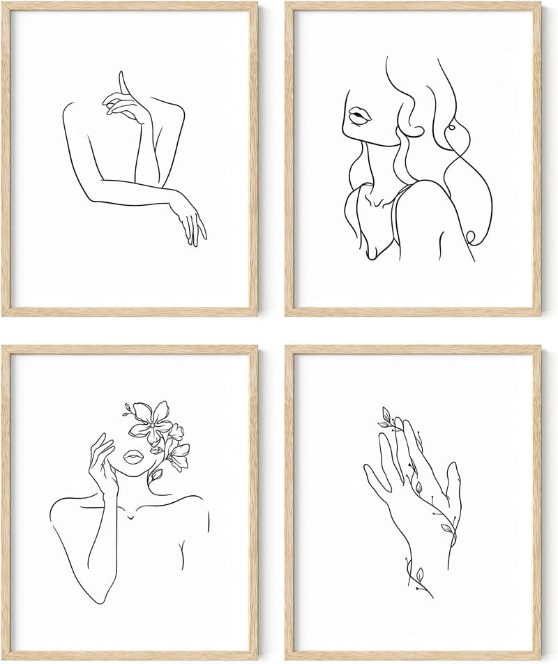 Minimalist Line Art Prints Set of 4 by Haus and Hues | Aesthetic Art Posters | Wall Art Minimalist Painting | Minimal Wall Art | Drawing Poster | Black/White Prints | BLACK FRAMED (11X14) Home & Garden > Decor > Artwork > Posters, Prints, & Visual Artwork RipGrip Black & White 16x20 Beige Framed 