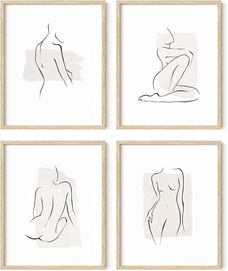 Minimalist Line Art Prints Set of 4 by Haus and Hues | Aesthetic Art Posters | Wall Art Minimalist Painting | Minimal Wall Art | Drawing Poster | Black/White Prints | BLACK FRAMED (11X14) Home & Garden > Decor > Artwork > Posters, Prints, & Visual Artwork RipGrip Beige 16x20 Beige Framed 