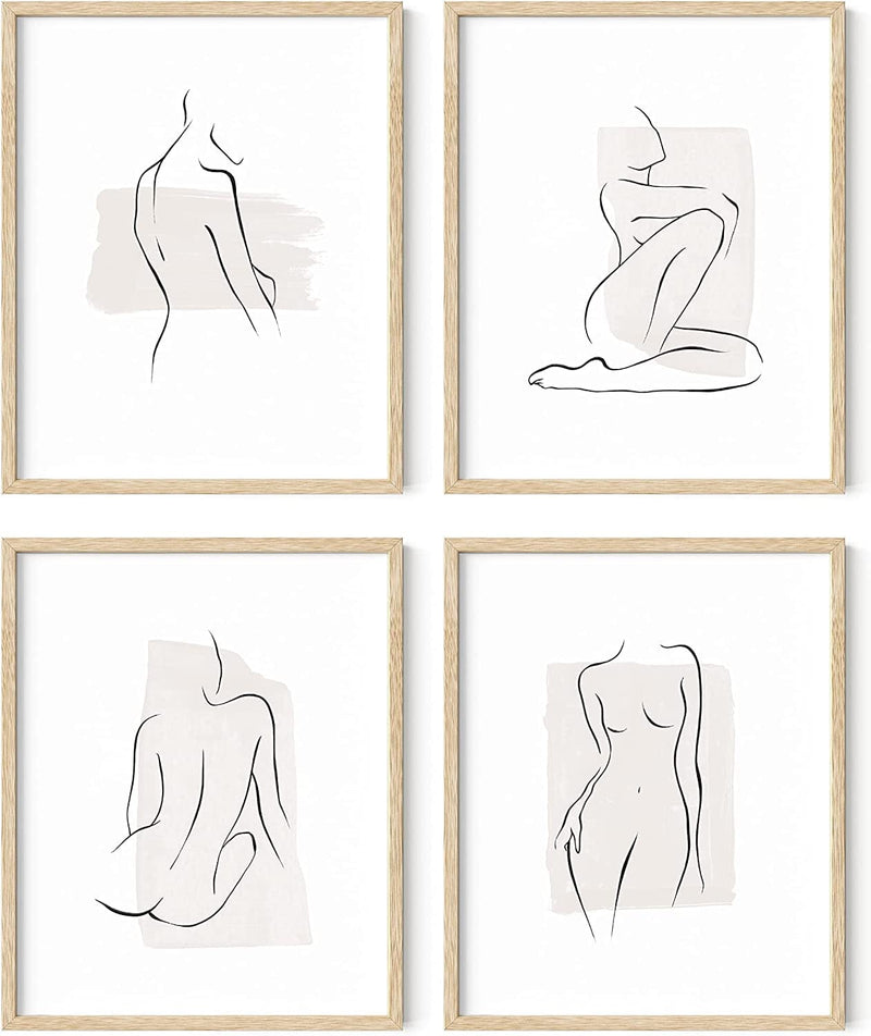 Minimalist Line Art Prints Set of 4 by Haus and Hues | Aesthetic Art Posters | Wall Art Minimalist Painting | Minimal Wall Art | Drawing Poster | Black/White Prints | BLACK FRAMED (11X14) Home & Garden > Decor > Artwork > Posters, Prints, & Visual Artwork RipGrip Beige 8x10 Beige Framed 