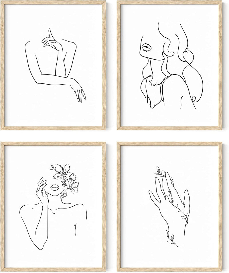 Minimalist Line Art Prints Set of 4 by Haus and Hues | Aesthetic Art Posters | Wall Art Minimalist Painting | Minimal Wall Art | Drawing Poster | Black/White Prints | BLACK FRAMED (11X14) Home & Garden > Decor > Artwork > Posters, Prints, & Visual Artwork RipGrip Black & White 8x10 Unframed 