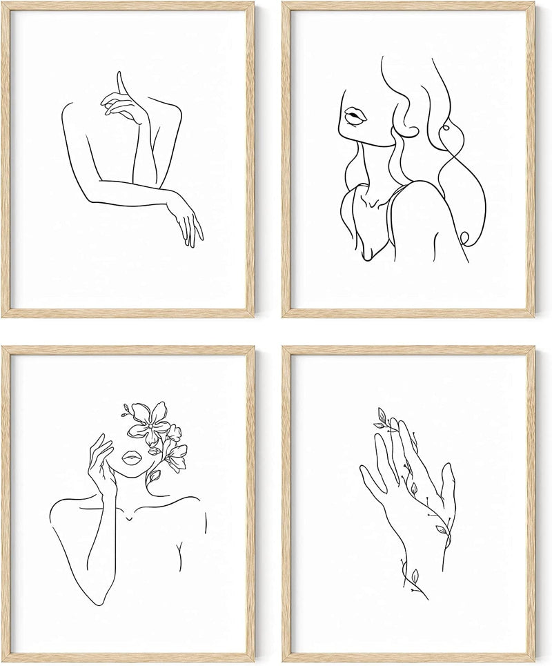 Minimalist Line Art Prints Set of 4 by Haus and Hues | Aesthetic Art Posters | Wall Art Minimalist Painting | Minimal Wall Art | Drawing Poster | Black/White Prints | BLACK FRAMED (11X14) Home & Garden > Decor > Artwork > Posters, Prints, & Visual Artwork RipGrip Black & White 11x14 Beige Framed 