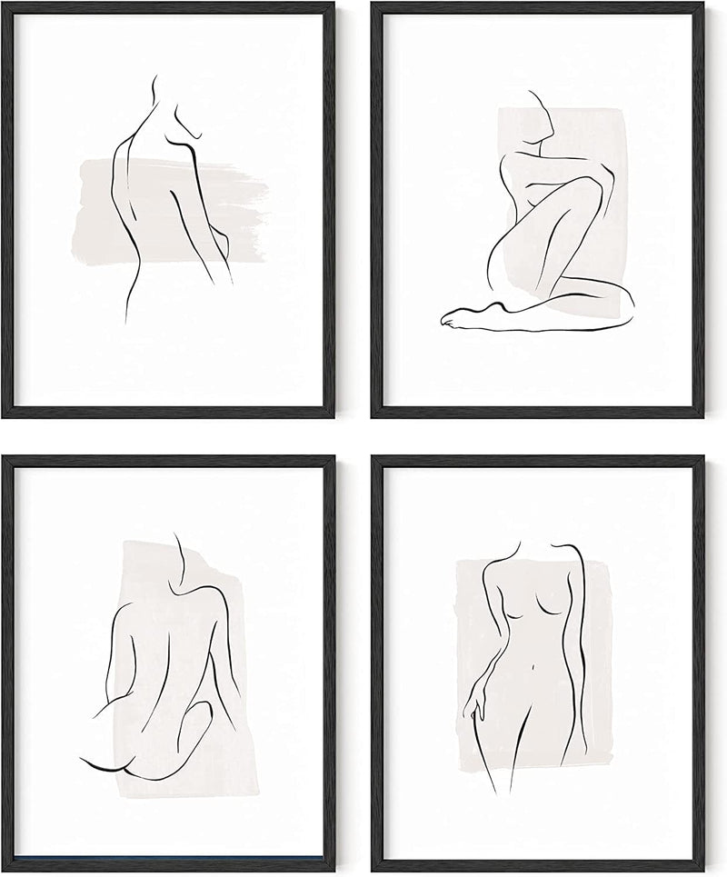 Minimalist Line Art Prints Set of 4 by Haus and Hues | Aesthetic Art Posters | Wall Art Minimalist Painting | Minimal Wall Art | Drawing Poster | Black/White Prints | BLACK FRAMED (11X14) Home & Garden > Decor > Artwork > Posters, Prints, & Visual Artwork RipGrip Beige 11x14 Black Framed 