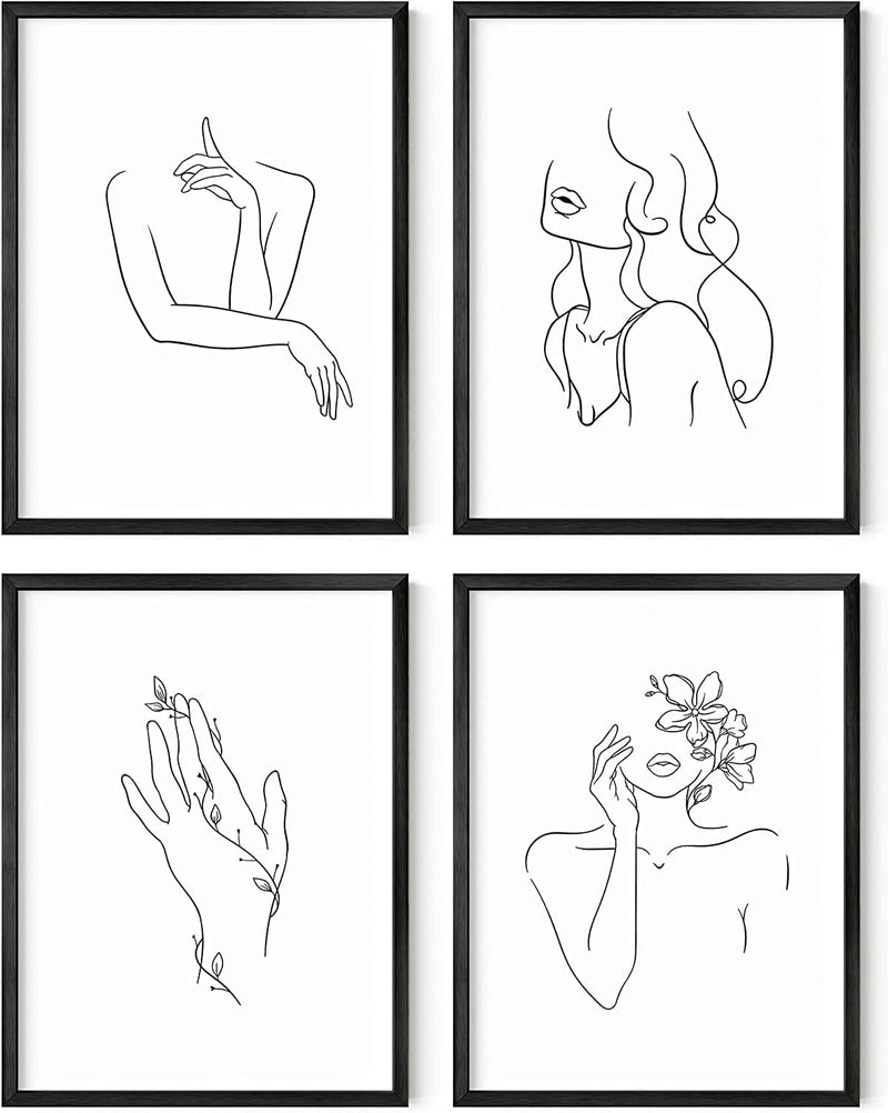Minimalist Line Art Prints Set of 4 by Haus and Hues | Aesthetic Art Posters | Wall Art Minimalist Painting | Minimal Wall Art | Drawing Poster | Black/White Prints | BLACK FRAMED (11X14) Home & Garden > Decor > Artwork > Posters, Prints, & Visual Artwork RipGrip Black & White 12x16 Unframed 