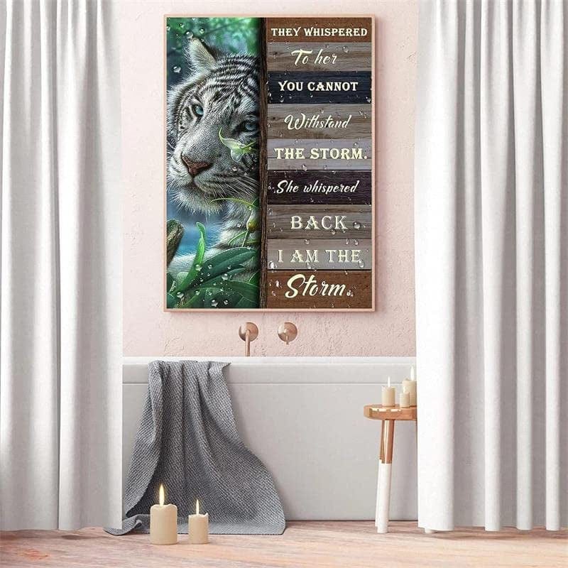 Motivational Tiger Wall Art I Am the Storm Inspirational Quotes Canvas Print Paintings Inspirational Poster Modern Home Decor for Living Room Office Bathroom Bedroom,16X24 Inch No Frame Home & Garden > Decor > Artwork > Posters, Prints, & Visual Artwork VasWart   