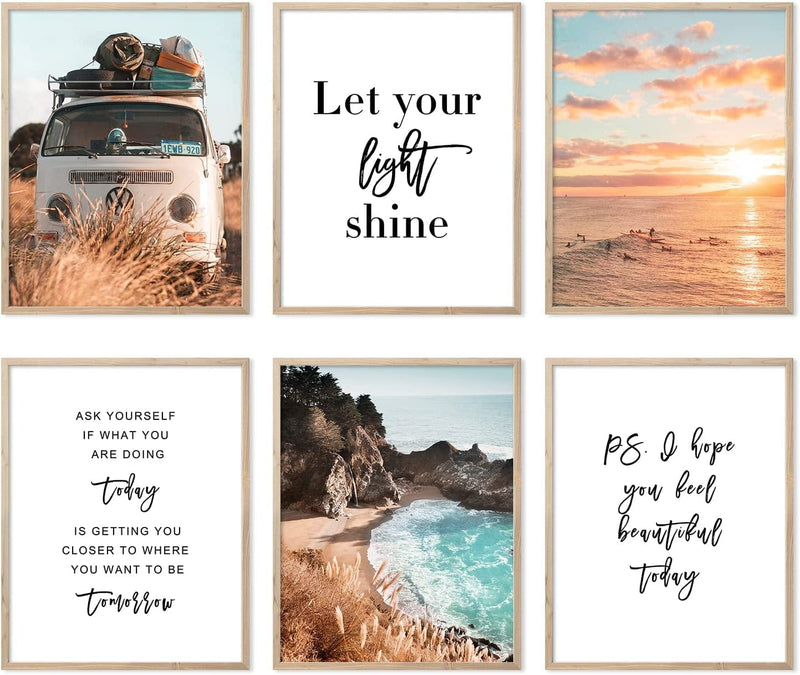 Motivational Wall Art for Office Inspirational Wall Art Beach Decor Positive Quotes Wall Decor Motivational Poster Prints Set of 6 (11X14 In, Yellow) Home & Garden > Decor > Artwork > Posters, Prints, & Visual Artwork AllBlue Orange 8x10 in 
