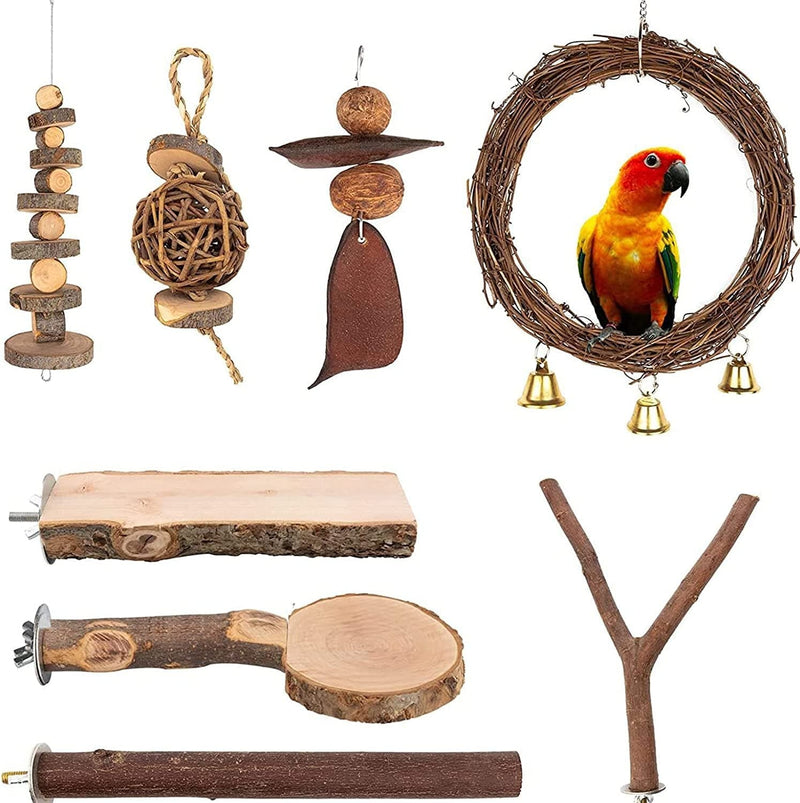 Mozhixue Parrot Toys Humming Bird Swing Hummingbird Perch Parrot Parakeet Swing Bird Swings and Perches for Small to Medium Parakeet Lovebird Cockatiel Budgie Conure Parrotlet Cage Accessories 8Pcs, Animals & Pet Supplies > Pet Supplies > Bird Supplies > Bird Cages & Stands mozhixue   