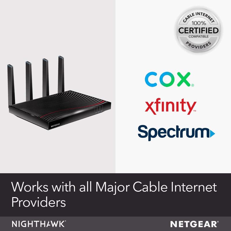 NETGEAR Nighthawk Cable Modem WiFi Router Combo (C7800) - Compatible with Cable Providers Including Xfinity by Comcast, Cox, Spectrum | Cable Plans Up to 2 Gigabits | AC3200 WiFi Speed | DOCSIS 3.1 Electronics > Networking > Modems ‎Netgear   
