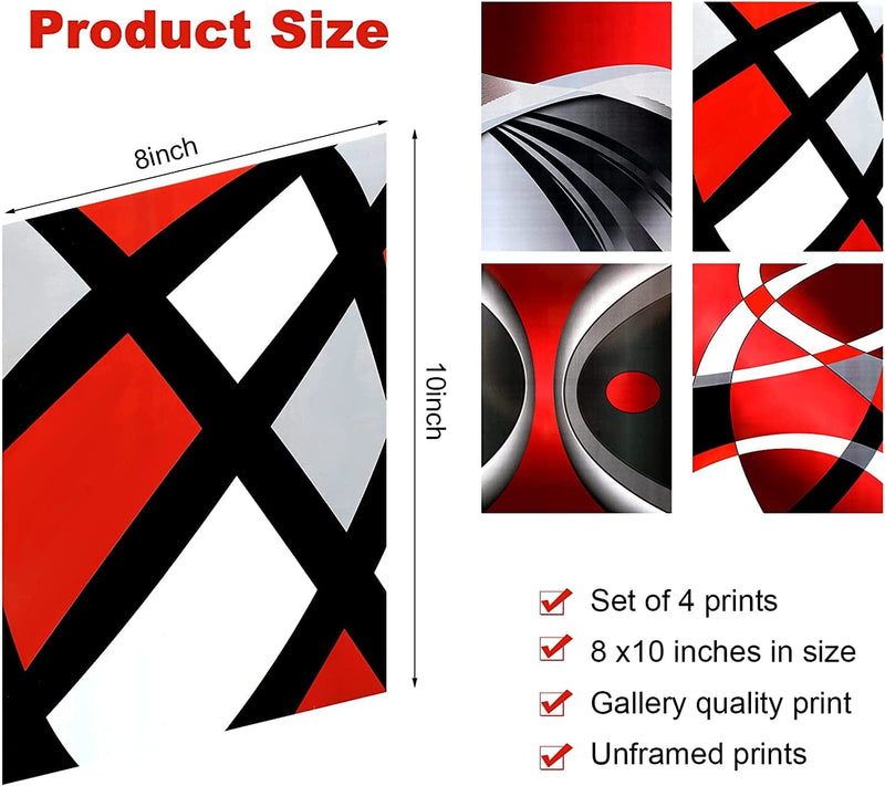 Outus 4 Pieces Red Stripes Poster Prints Unframed Abstract Wall Art Modern Abstract Wall Art Abstract Art Prints Black Silver Red Art Posters for Wall Home Decoration, 8 X 10 Inch Home & Garden > Decor > Artwork > Posters, Prints, & Visual Artwork Outus   