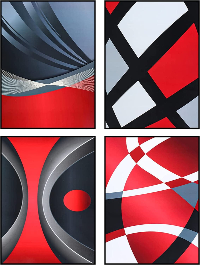 Outus 4 Pieces Red Stripes Poster Prints Unframed Abstract Wall Art Modern Abstract Wall Art Abstract Art Prints Black Silver Red Art Posters for Wall Home Decoration, 8 X 10 Inch Home & Garden > Decor > Artwork > Posters, Prints, & Visual Artwork Outus Red Silver and Black 11.8 x 15.7 Inch 