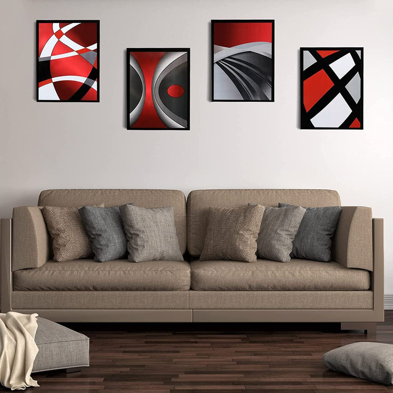 Outus 4 Pieces Red Stripes Poster Prints Unframed Abstract Wall Art Modern Abstract Wall Art Abstract Art Prints Black Silver Red Art Posters for Wall Home Decoration, 8 X 10 Inch Home & Garden > Decor > Artwork > Posters, Prints, & Visual Artwork Outus   