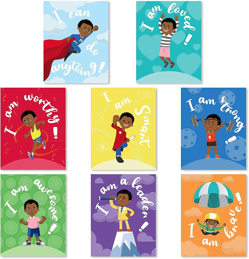 Outus 8 Pieces Children Room Posters Motivational Black Boy Wall Posters Inspirational Wall Prints Kids Room Decor for Kids Children Room Wall Decoration Supplies Home & Garden > Decor > Artwork > Posters, Prints, & Visual Artwork Outus   