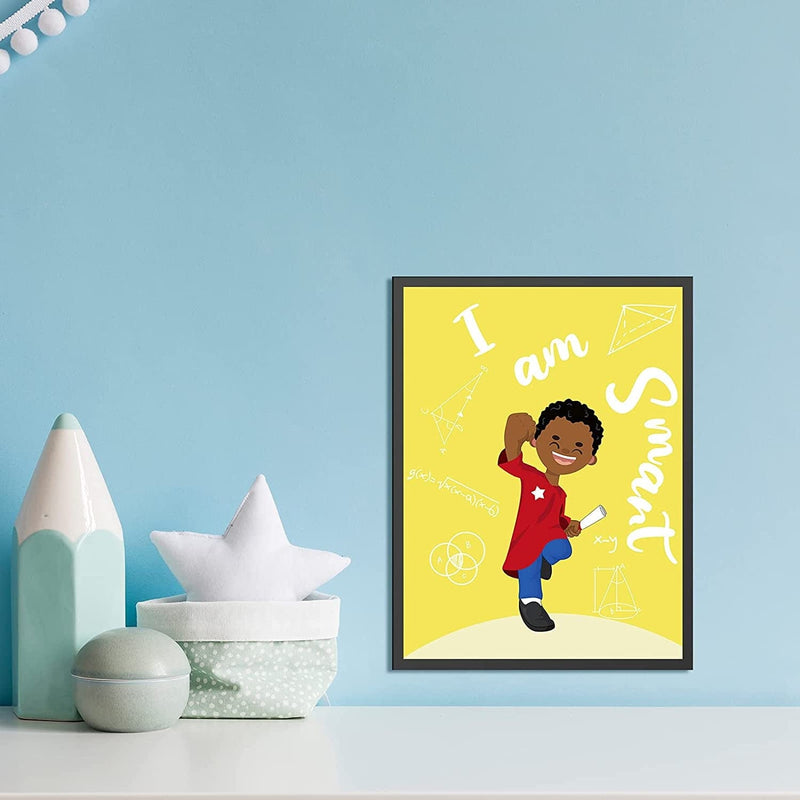 Outus 8 Pieces Children Room Posters Motivational Black Boy Wall Posters Inspirational Wall Prints Kids Room Decor for Kids Children Room Wall Decoration Supplies