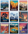 Outus 9 Pieces Vintage National Park Posters, National Park Art Prints Nature Wall Art and Mountain Print Set Abstract Travel Unframed for Hikers Campers Living Room Decor, 8 X 10 Inch (Travel City)