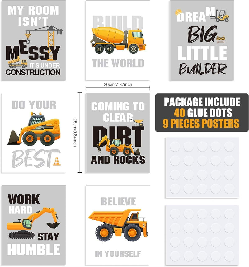 Outus Set of 9 Construction Trucks Inspirational Quote Art Print Transport Vehicle Motivational Phrases Wall Art Poster Nursery or Kids Room Decoration Unframed, 8 X 10 Inch Home & Garden > Decor > Artwork > Posters, Prints, & Visual Artwork Outus   