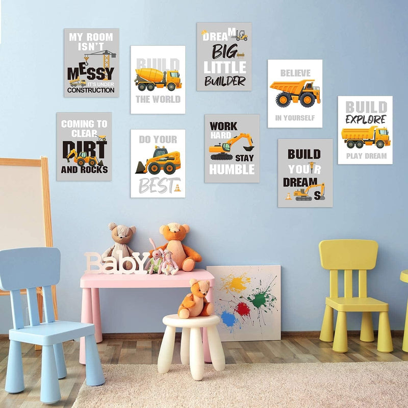 Outus Set of 9 Construction Trucks Inspirational Quote Art Print Transport Vehicle Motivational Phrases Wall Art Poster Nursery or Kids Room Decoration Unframed, 8 X 10 Inch Home & Garden > Decor > Artwork > Posters, Prints, & Visual Artwork Outus   